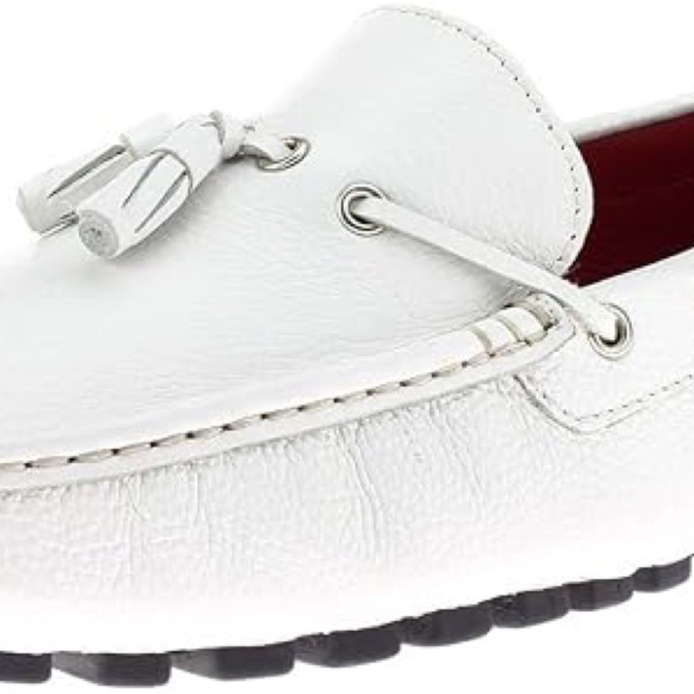 White Leather Slip-On Loafers with Metallic Accent LIKE NEW - Picture 6 of 7